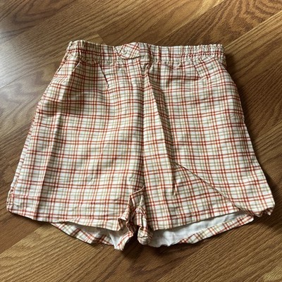 Jantzen Vintage! Retro 1960s 70s plaid swim shorts 38 Orange Tan Button