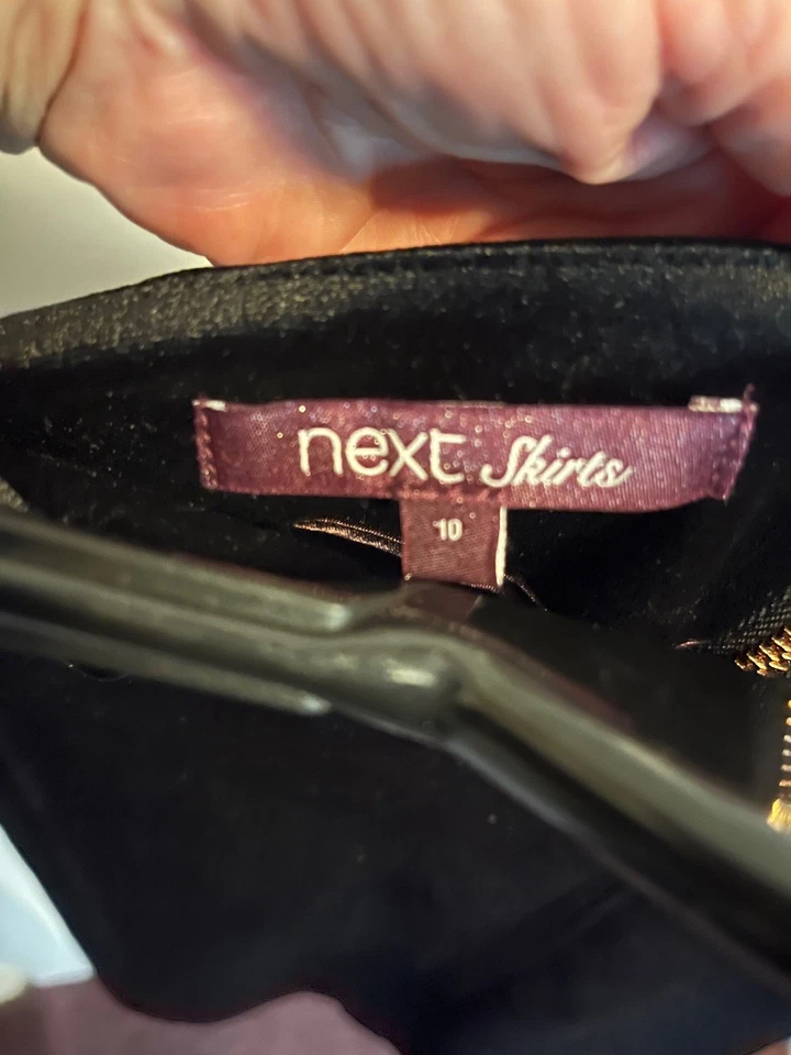 Next Velvet Black Skirt, Gold Zip At Rear SZ 10, Short, Worn Once - Image 4 of 4