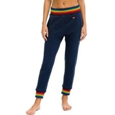 Aviator Nation Black Sweatpants Joggers Rainbow Stripes Made in USA Women  s Sz M