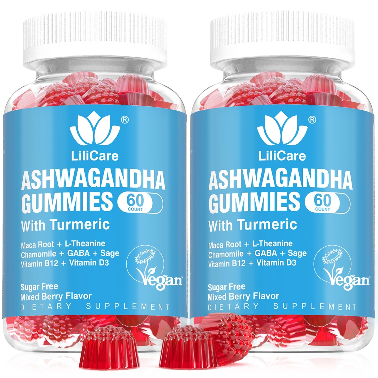 Paquete de 2 gomitas Ashwagandha para apoyo inmunológico, 2000 mg orgánico Ashwa raíz extra...