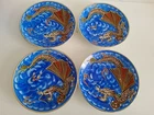 4 X Vintage Japanese Blue Moriage Kutani Dragonware Handpainted Saucer Plate