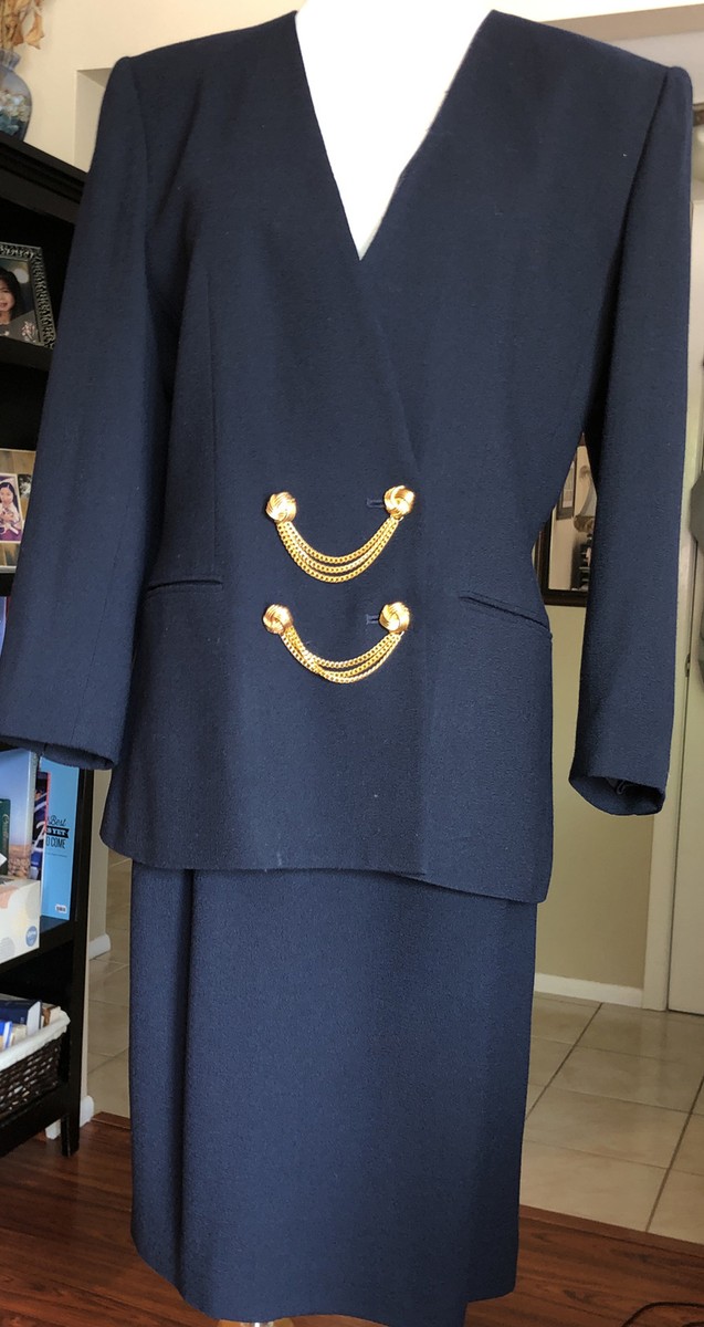 Navy Blue Gold Tuxedo Jacket Womens Kasper Petite Piece Navy