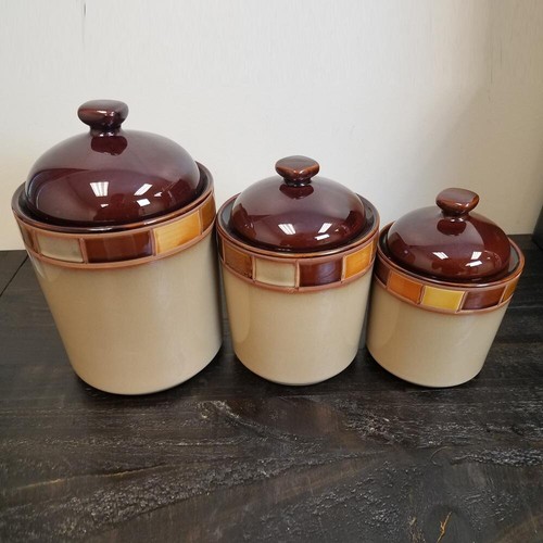CASA ESTEBANA 3 Pc Reactive Stoneware Kitchen Storage Canister Jar Set w Lids - Picture 3 of 4