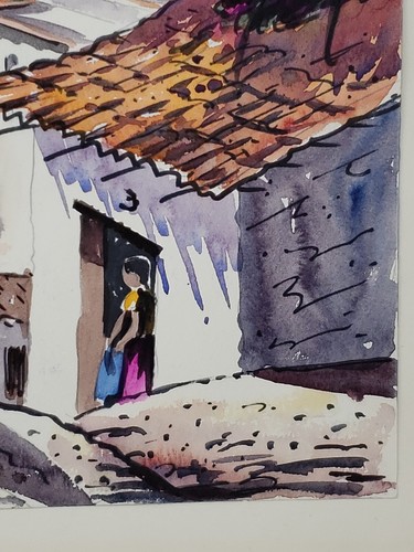 13x10 ORIGINAL WATERCOLOR PAINTINGS ON CARDBOARD - VINTAGE, LATIN AMERICA MEXICO - Picture 18 of 24