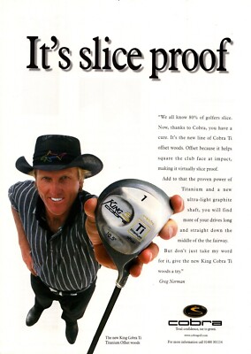 PEEP14 GOLF WERBUNG 12X9'' GREG NORMAN & KING COBRA TI HOLZ