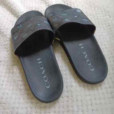 Coach Women\'s Black Slides Size 9 with Snowflake Design New Coach CE498 Women Uli Snowflake Slide Signature Canvas  main image 4