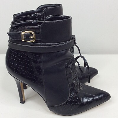 Altuzarra Women's Faux Leather Zip Booties 7.5 Lace Up Stiletto Heels Black