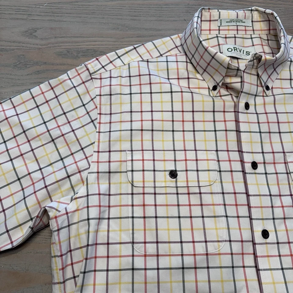 LEER Camisa Orvis Naranja Amarillo Rejilla Cuadros Hombres L Algodón Abotonada Manga Larga Foto 4 de 4