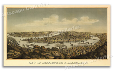 Pittsburgh - Allegheny Pennsylvania 1874 Historic Panoramic Town Map - 20x36