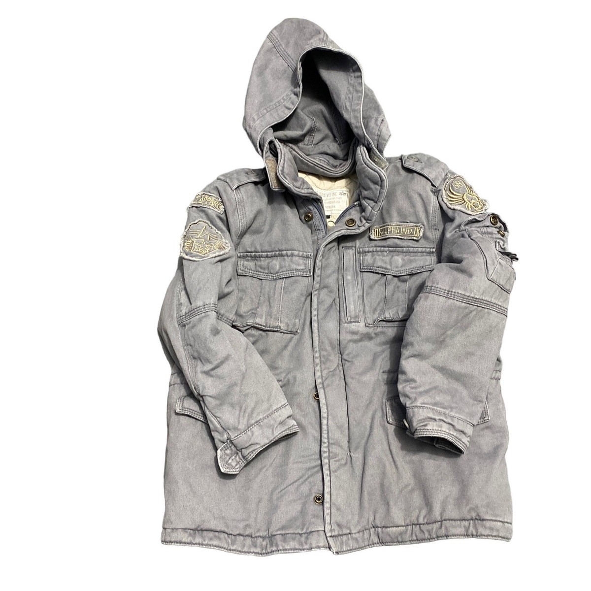 Alpha Industries Coat Kids Size 6/7 Flight Apparel Hooded Military