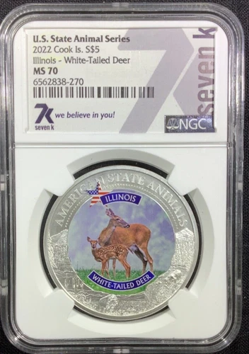 2022 Cook Islands - US State Animal Series - Illinois White-Tailed Deer NGC MS70