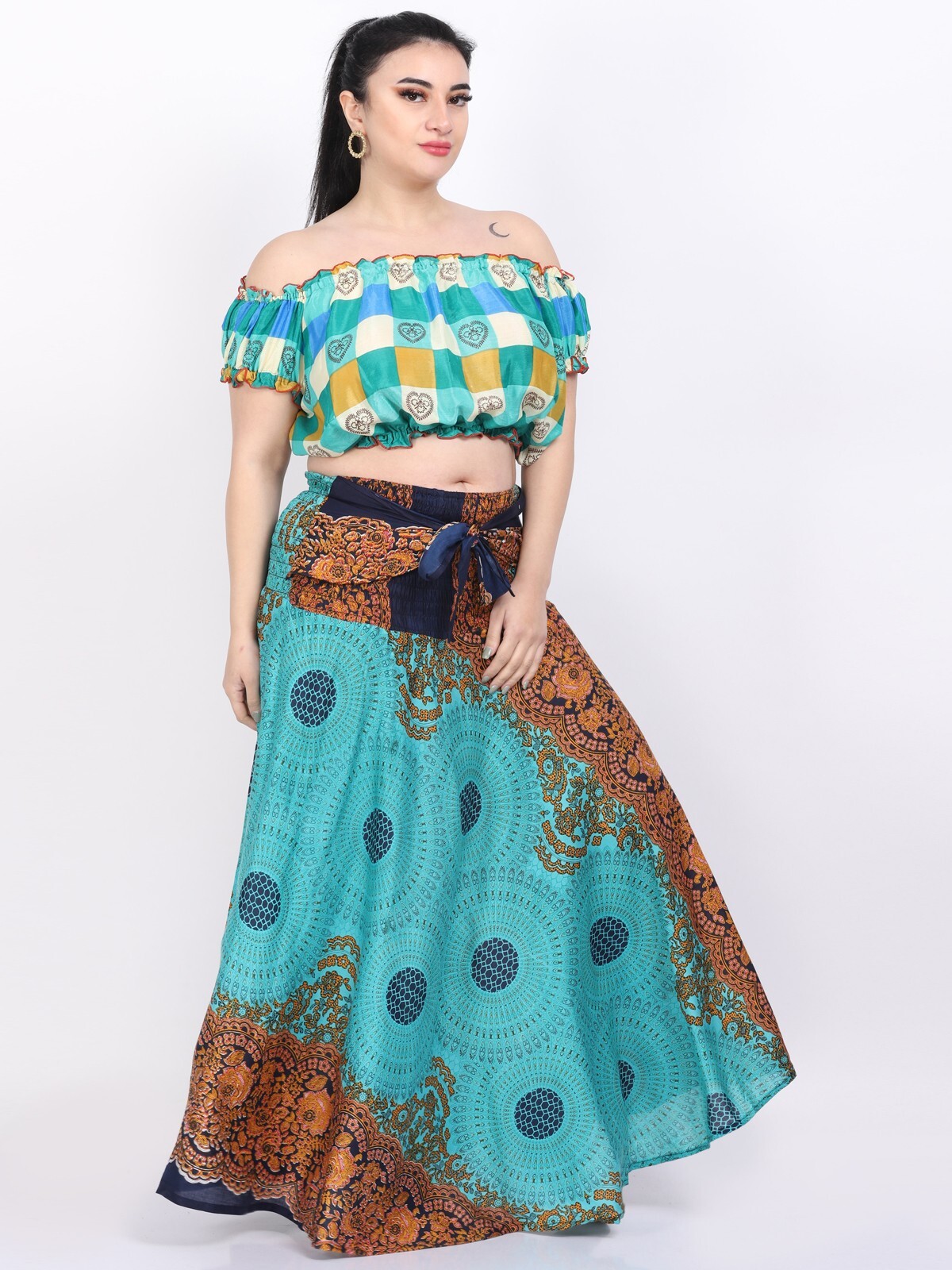 Maxi falda tailandesa tribal hippie campesina acampanada falda 03 piezas lote...