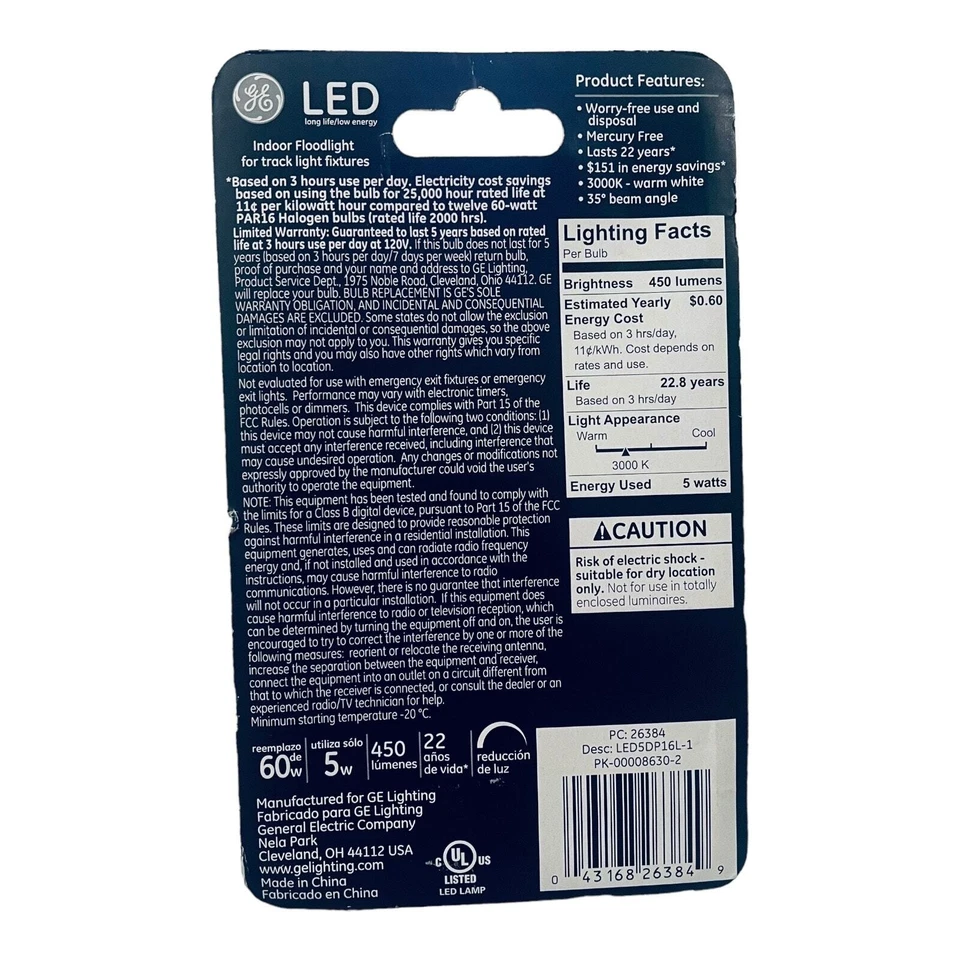 GE LED Dimmable Indoor Floodlight Bulb 60w 5w PAR16 450 Lumen Warm White NIP - Image 3 of 4