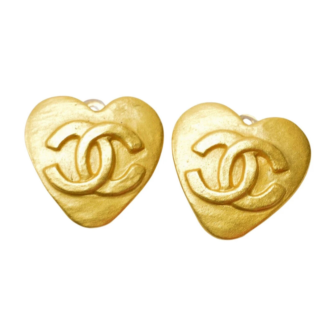 Chanel Earrings Coco Mark Heart Vintage Accessories 95P GP × Gold Authentic