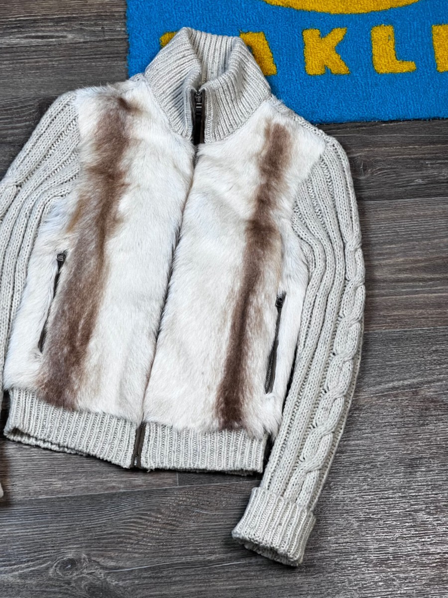 Womans Vintage 2006 Prada Full Zip Knite Goat Fur Sweater