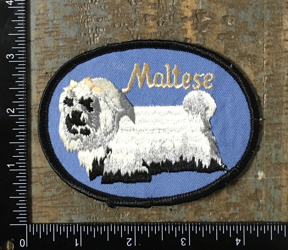 Vintage 1970s MALTESE Dog Breed Embroidered Twill Iron-On Patch