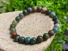 Indian Agate  beaded bracelet Stretch Elastic Handmade Gemstone Beds Reiki