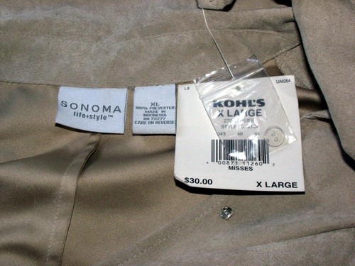 🧥 XL SONOMA BEIGE JACKET 💚TOP BRUSHED SUEDE TYPE MATERIAL $30 @KOHLS NWT💚 - Picture 4 of 5