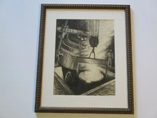 ANTIQUE AMERICAN PAINTING DRAWING ART DECO REGIONALISM FACTORY WORKER INDUSTRIAL