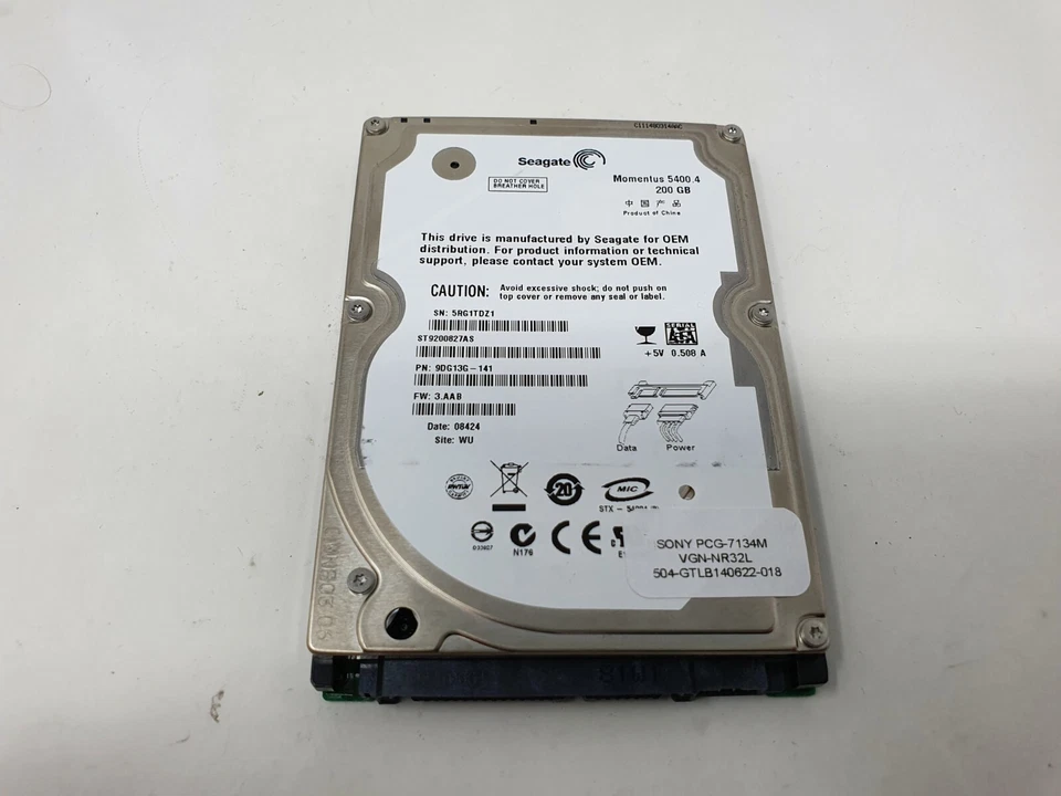 SONY PCG-7134M VGN-NR32L HDD Hard Disk Drive 200GB SATA 2.5" Seagate ST9200827AS - Image 4 of 4