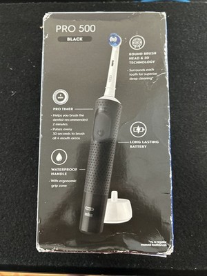 Oral-B Pro 500 Black Rechargeable Toothbrush with New Brush Head - SEALED