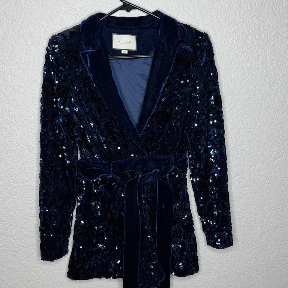 Новый Alexis Pamina блестки подпоясанный бархатный комбинезон в полночь синий размер XS Новый год - Изображение 4 из 4