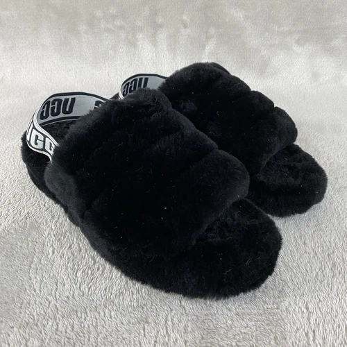 UGG Fluff Yeah ciabatte da donna slide 6 nere in pelle di pecora slingback platform
