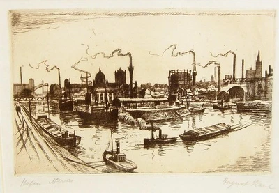 August Kaul 1873 - Düsseldorf / Industrie- Hafen Neuss / Radierung, handsigniert - Bild 1 von 4