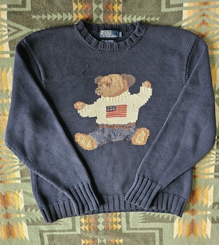Vintage Polo Ralph Lauren Y2K Sit Down Bear Pullover Large Strick PRL