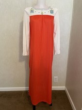 VTG Aristocraft by Superior Nylon Long Nightgown Red w/ Embroidered Farmer Wife