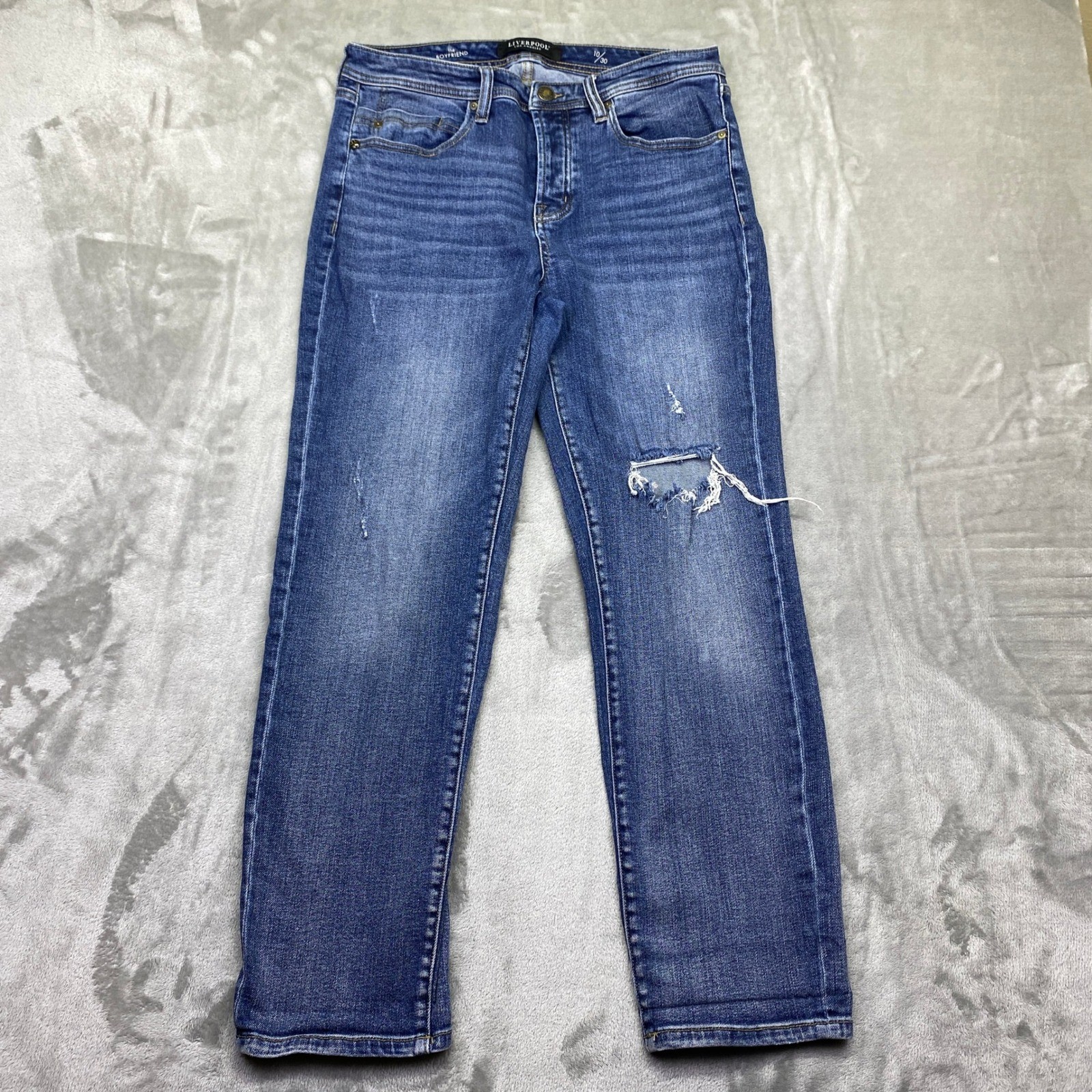 Liverpool Los Angeles Womens Boyfriend Jeans Blue Distressed Size 10/30 Grunge