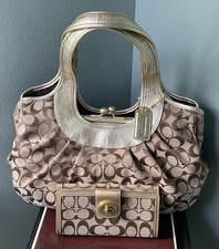 Bolso Hobo de Hombro Coach Ergo Kisslock Plisado Dorado/Caqui Sig con Cartera 14380 Nuevo con Etiquetas