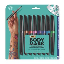 BodyMark Temporary Tattoo Markers, Fine Brush Tip, Assorted Colors, 8/Pack