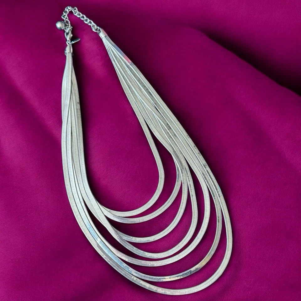 "Collar Cookie Lee plata multihilo Y2K vintage en capas ajustable 16-22""" Foto 4 de 4