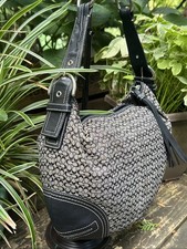 Vtg Coach Soho Signature Black / Grey Jacquard Leather Y2K Shoulder Bag