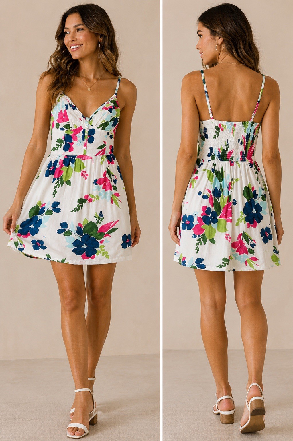Hollister Floral Mini Sundress Medium Baby Doll Top White Pink Blue Tropical Y2K