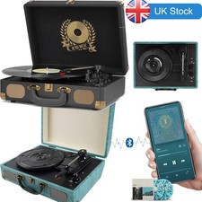 LP Vinyl Record Player Bluetooth With Stereo Speakers MP3 Suitcase 3-Speed Gift