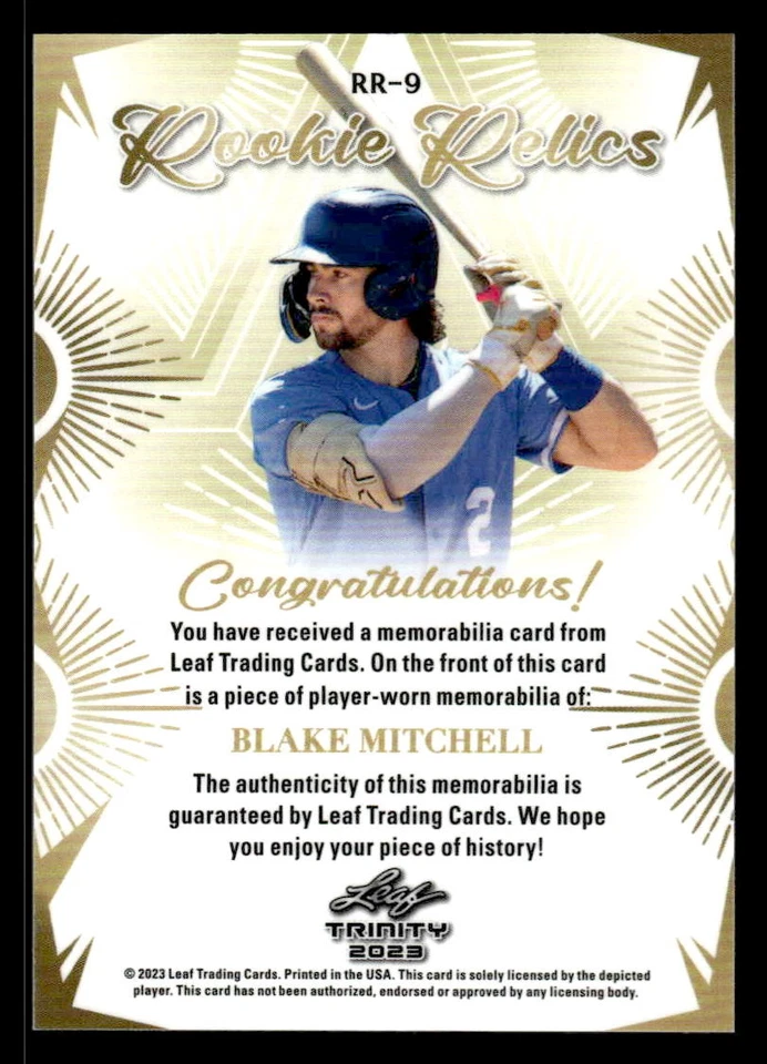 2023 Leaf Trinity #RR-9 Blake Mitchell Rookie Relics - Image 2 of 2
