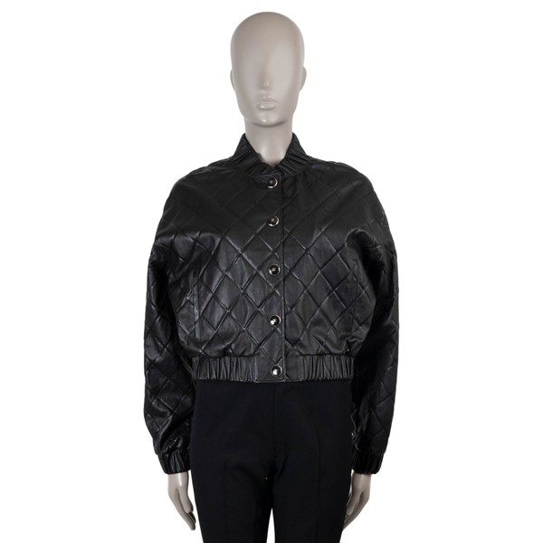 73089 authentische CHANEL schwarze Leder 25P GESTEPPTE BOMBERJACKE 36 XS