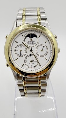 Vintage Gold Silver Tone Seiko Chronograph Moonphase Quartz  display picture 2