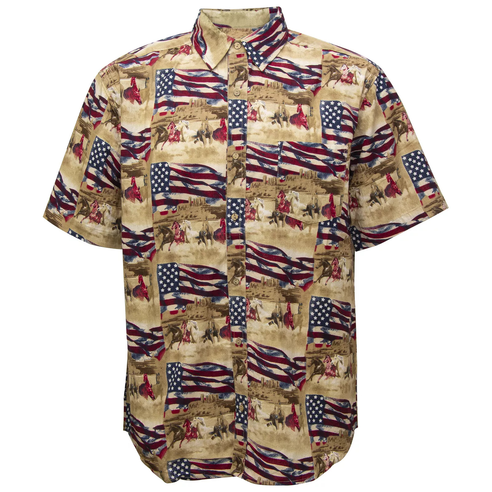 Мужская рубашка Woodland Creek Americana Horses на пуговицах с коротким рукавом большого размера