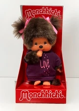 (Free Shipping)  Sekiguchi Monchhichi Girl Tee "LOVE" Dress Plush Doll - Purple
