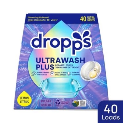 Dropps Dish UltraWash Plus Biobased Detergent Pods - Lemon Citrus - 16.93oz/40ct