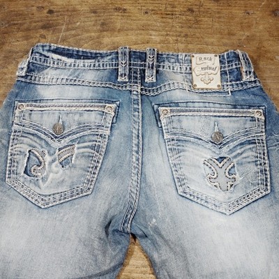 Rock Revival Jeans 36 x 31 Blue Denim Lamont Boot Distressed Holes