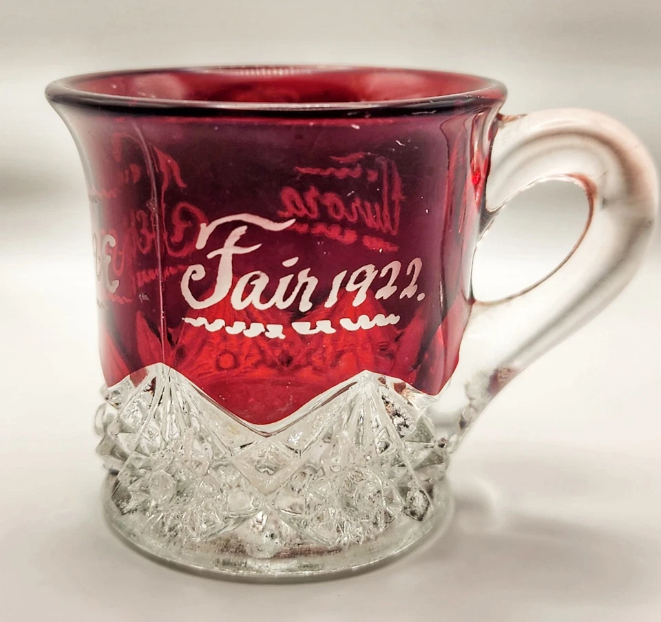 Antique Ruby Flash Glass Mug - AURORA FAIR 1922 - Central States Exposition IL - Image 3 of 4