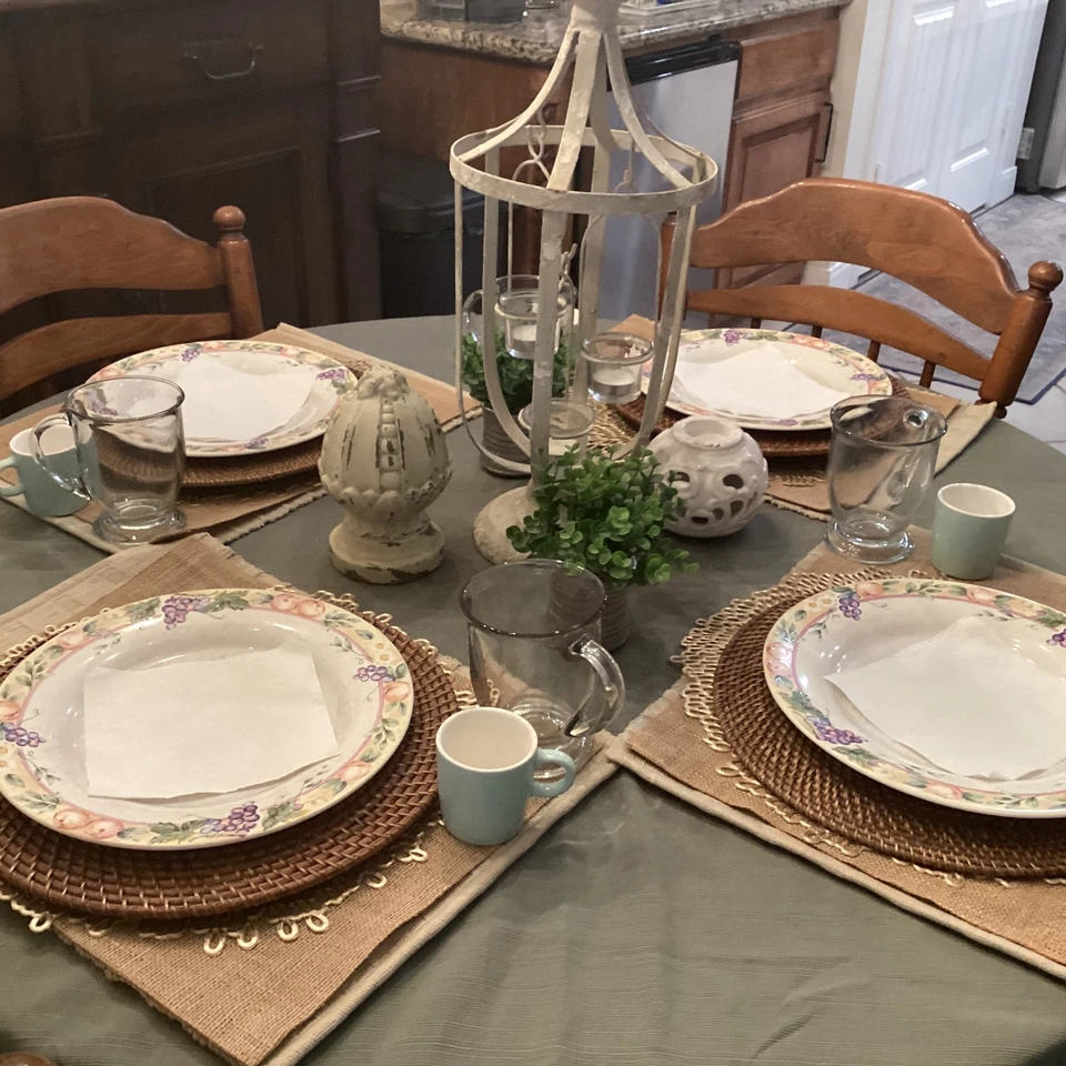 Juego de 4 Cargadores de Placa Tejida de Ratán Boho Francés Country Rústico- Ver descripción Foto 3 de 4