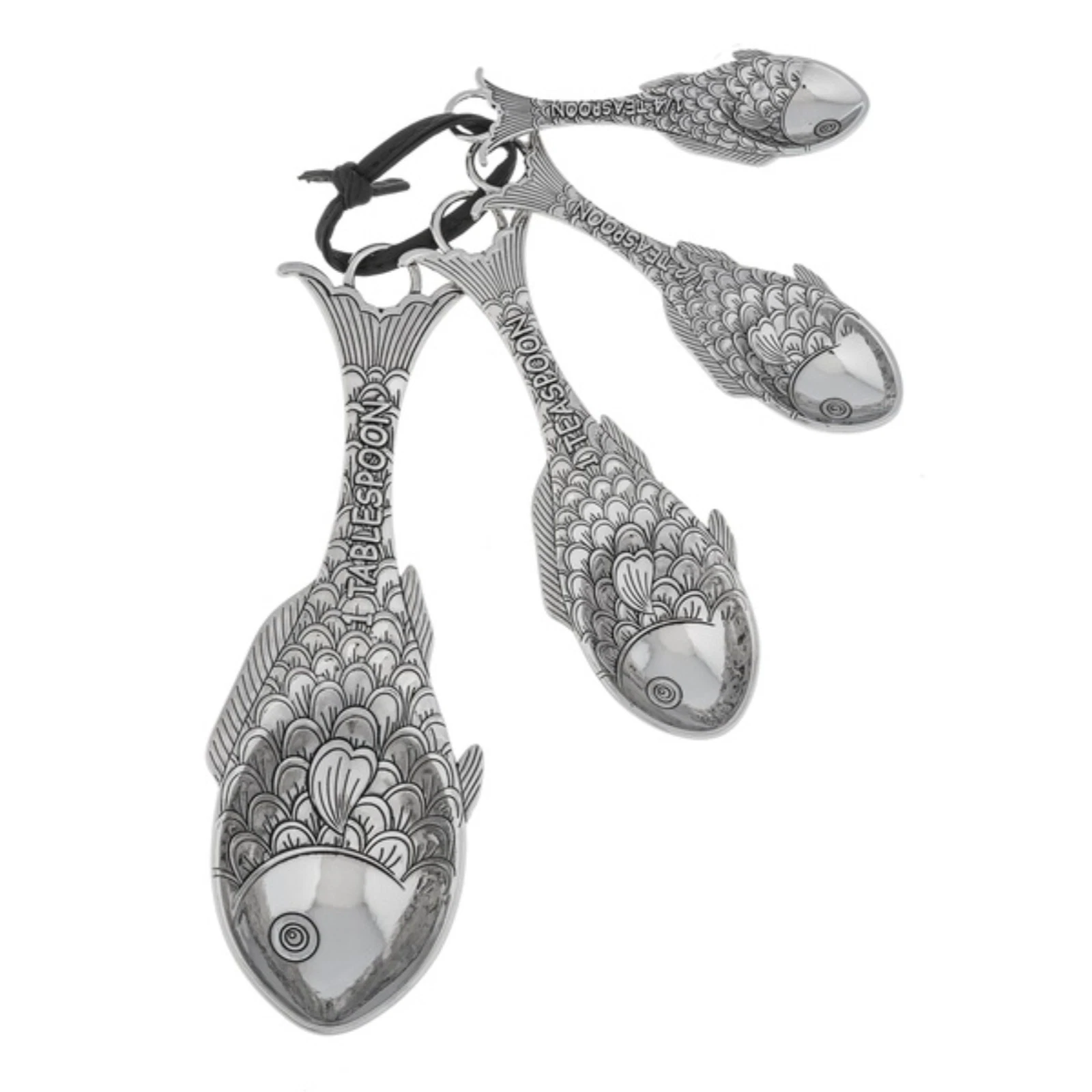 Ganz 4 Piece Measuring Spoons Set Silver Fish Various Sizes Kitchen Decor