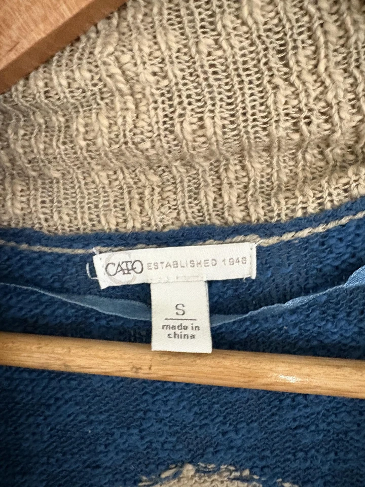 Chaleco Cato Mujer Pequeño Beige Azul Frente Abierto Sin Mangas Rayas Cárdigan Tejido Foto 2 de 4