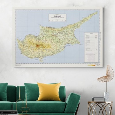 1971 Map of Cyprus   Greek & Turkish Regions, Cities & Roads Pre-1974 Division