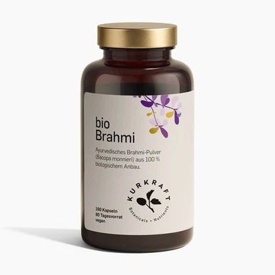 KURKRAFT Bio Brahmi (180 Kapseln) - 500mg je Kapsel - ETO-getestet & laborgeprüft - Vegan